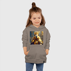 Толстовка детская хлопковая Мем царь капибара в золотых латах и короне, цвет: утренний латте — фото 2