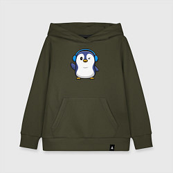 Толстовка детская хлопковая Привет от пингвина, цвет: хаки