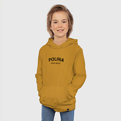 Толстовка детская хлопковая Polina never alone - motto, цвет: горчичный — фото 2
