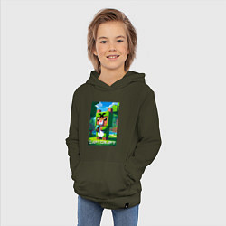 Толстовка детская хлопковая Capybara and Minecraft collaboration - ai art, цвет: хаки — фото 2