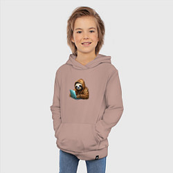 Толстовка детская хлопковая Ленивец за ноутбуком, цвет: пыльно-розовый — фото 2