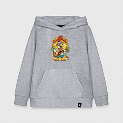 Толстовка детская хлопковая Петух играет на гитаре жарким летом, цвет: меланж