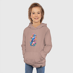 Толстовка детская хлопковая Голубая сойка среди цветов, цвет: пыльно-розовый — фото 2