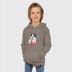 Толстовка детская хлопковая Суровый кот с ножом, цвет: утренний латте — фото 2