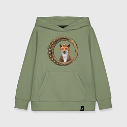Толстовка детская хлопковая Стимпанк лис в рамке, цвет: авокадо