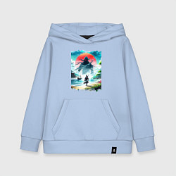 Толстовка детская хлопковая Призрак Цусимы - самурай на берегу озера, цвет: мягкое небо