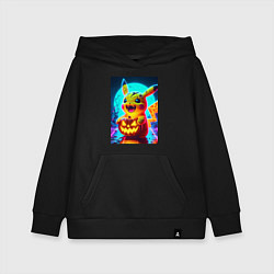 Толстовка детская хлопковая Пикачу зомби с тыквой - хэллоуин, цвет: черный