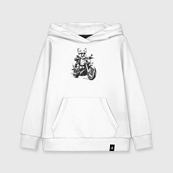 Толстовка детская хлопковая Корги байкер на мотоцикле чоппере, цвет: белый