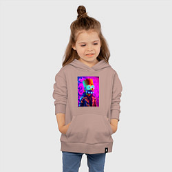 Толстовка детская хлопковая Барт Симпсон в респираторе - неоновое свечение, цвет: пыльно-розовый — фото 2