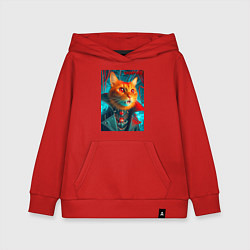 Толстовка детская хлопковая Рыжий кот вампир - нейроарт, цвет: красный