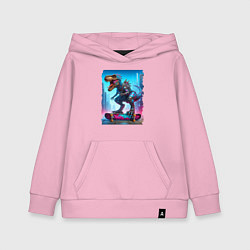 Толстовка детская хлопковая Cyber tyrannosaur on a skateboard - neon glow, цвет: светло-розовый