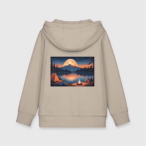 Детская толстовка-худи Костер на берегу озера / Миндальный – фото 2