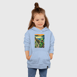 Толстовка детская хлопковая Кузнечик кричит на картине Эдварда Мунка - мем иск, цвет: мягкое небо — фото 2