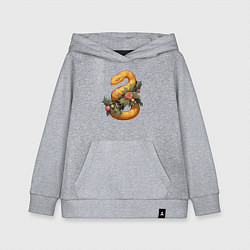 Толстовка детская хлопковая Жёлтая змея в листьях, цвет: меланж