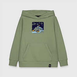 Толстовка детская хлопковая Космическая дорога в горах, цвет: авокадо