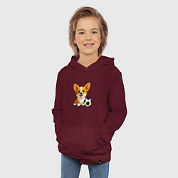 Толстовка детская хлопковая Корги с футбольным мячом, цвет: меланж-бордовый — фото 2