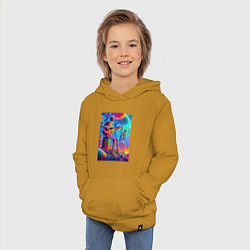Толстовка детская хлопковая Скелет играет на гитаре в грибном лесу, цвет: горчичный — фото 2
