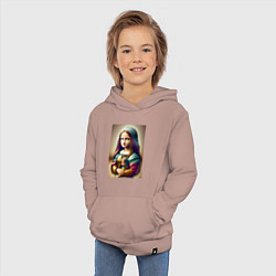 Толстовка детская хлопковая Маленькая Мона Лиза в детстве с куклой - нейроарт, цвет: пыльно-розовый — фото 2