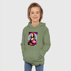 Толстовка детская хлопковая Мона Лиза - лампочка и розовый фламинго, цвет: авокадо — фото 2