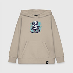 Толстовка детская хлопковая Панда - крутой скейтбордист, цвет: миндальный