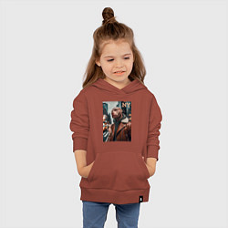 Толстовка детская хлопковая Чувак питбуль смотрящий Нью-Йорка - нейроарт, цвет: кирпичный — фото 2