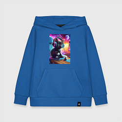 Толстовка детская хлопковая Котёнок в наушниках и мышка, цвет: синий