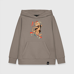 Толстовка детская хлопковая Кот самурай - скейтбордист, цвет: утренний латте