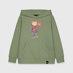 Толстовка детская хлопковая Влюбленный мишка, цвет: авокадо