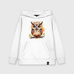 Толстовка детская хлопковая Акварельная сова, цвет: белый