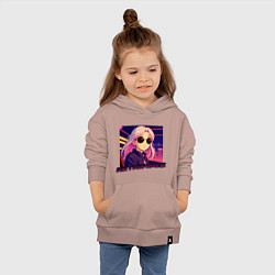 Толстовка детская хлопковая Ретровейв аниме девушка, цвет: пыльно-розовый — фото 2