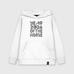 Толстовка детская хлопковая Символ года 2026 красная огненная лошадь, цвет: белый
