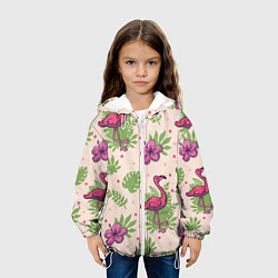 Куртка с капюшоном детская Цветочные фламинго, цвет: 3D-белый — фото 2