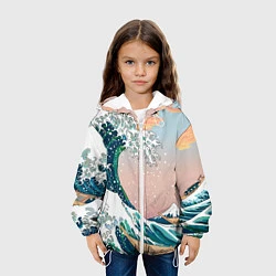 Куртка с капюшоном детская Большая волна в канагаве, цвет: 3D-белый — фото 2