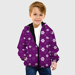 Куртка с капюшоном детская Узор цветы на фиолетовом фоне, цвет: 3D-черный — фото 2