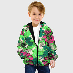 Куртка с капюшоном детская Цветы в неоне, цвет: 3D-черный — фото 2