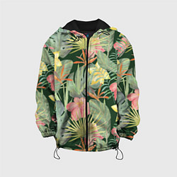 Куртка с капюшоном детская Тропические растения и цветы, цвет: 3D-черный