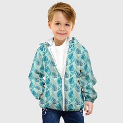 Куртка с капюшоном детская Тропический паттерн, монстера, цвет: 3D-белый — фото 2