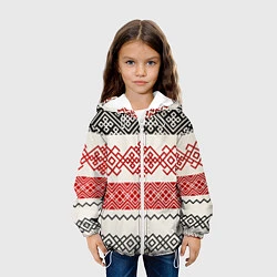 Куртка с капюшоном детская Славянский узор красно-черный, цвет: 3D-белый — фото 2