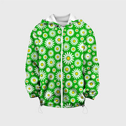 Куртка с капюшоном детская Ромашки на зелёном фоне, цвет: 3D-белый