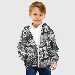 Куртка с капюшоном детская Тату ретро, цвет: 3D-белый — фото 2