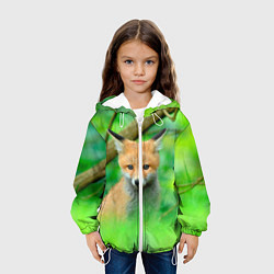 Куртка с капюшоном детская Лисенок в зеленом лесу, цвет: 3D-белый — фото 2