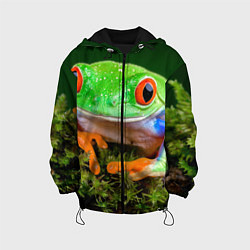 Куртка с капюшоном детская Тропическая лягушка, цвет: 3D-черный