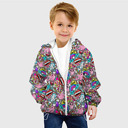 Куртка с капюшоном детская Сумасшедший стикербомб, цвет: 3D-белый — фото 2