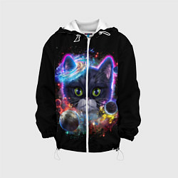 Куртка с капюшоном детская Космический котик и планеты, цвет: 3D-белый
