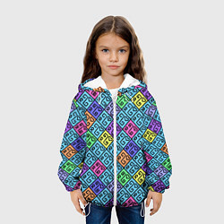 Куртка с капюшоном детская Неоновый яркий абстрактный узо, цвет: 3D-белый — фото 2