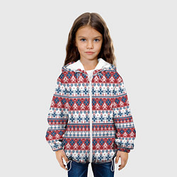 Куртка с капюшоном детская Этнический красно-синий узор, цвет: 3D-белый — фото 2