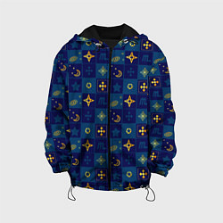 Куртка с капюшоном детская Синий клетчатый узор-плед, цвет: 3D-черный