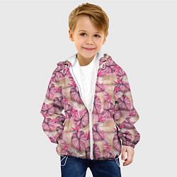 Куртка с капюшоном детская Розовый тропический узор, цвет: 3D-белый — фото 2