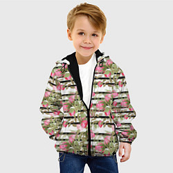 Куртка с капюшоном детская Акварельные розы на полосатом, цвет: 3D-черный — фото 2