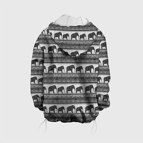 Детская куртка Черно-белый узор слоны / 3D-Белый – фото 2